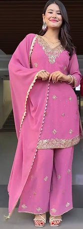 Admiring Embroidery Sequence Light Pink Color Palazzo  suit